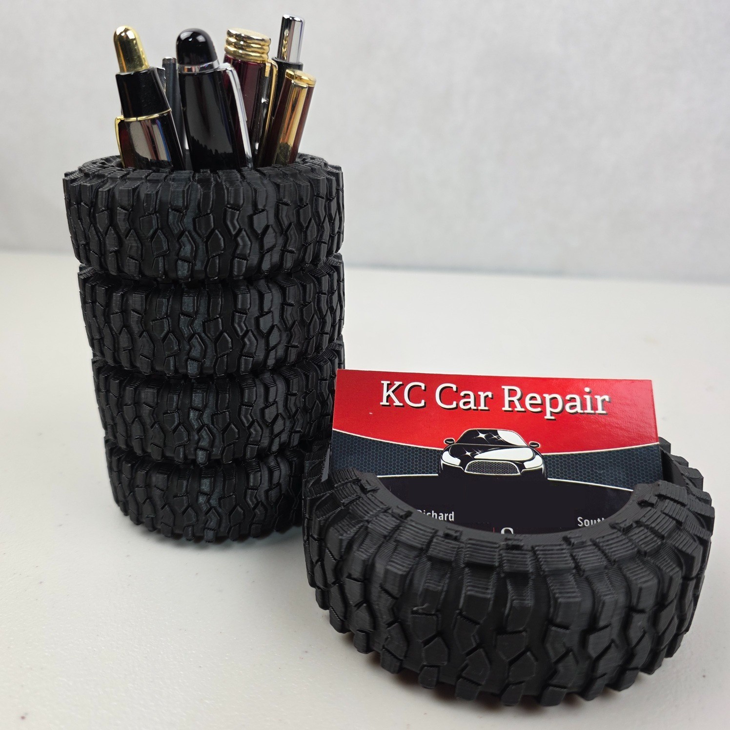 Tire Business Card & Pen Holder Wheel Shop Display Stand Desktop 3D Printed