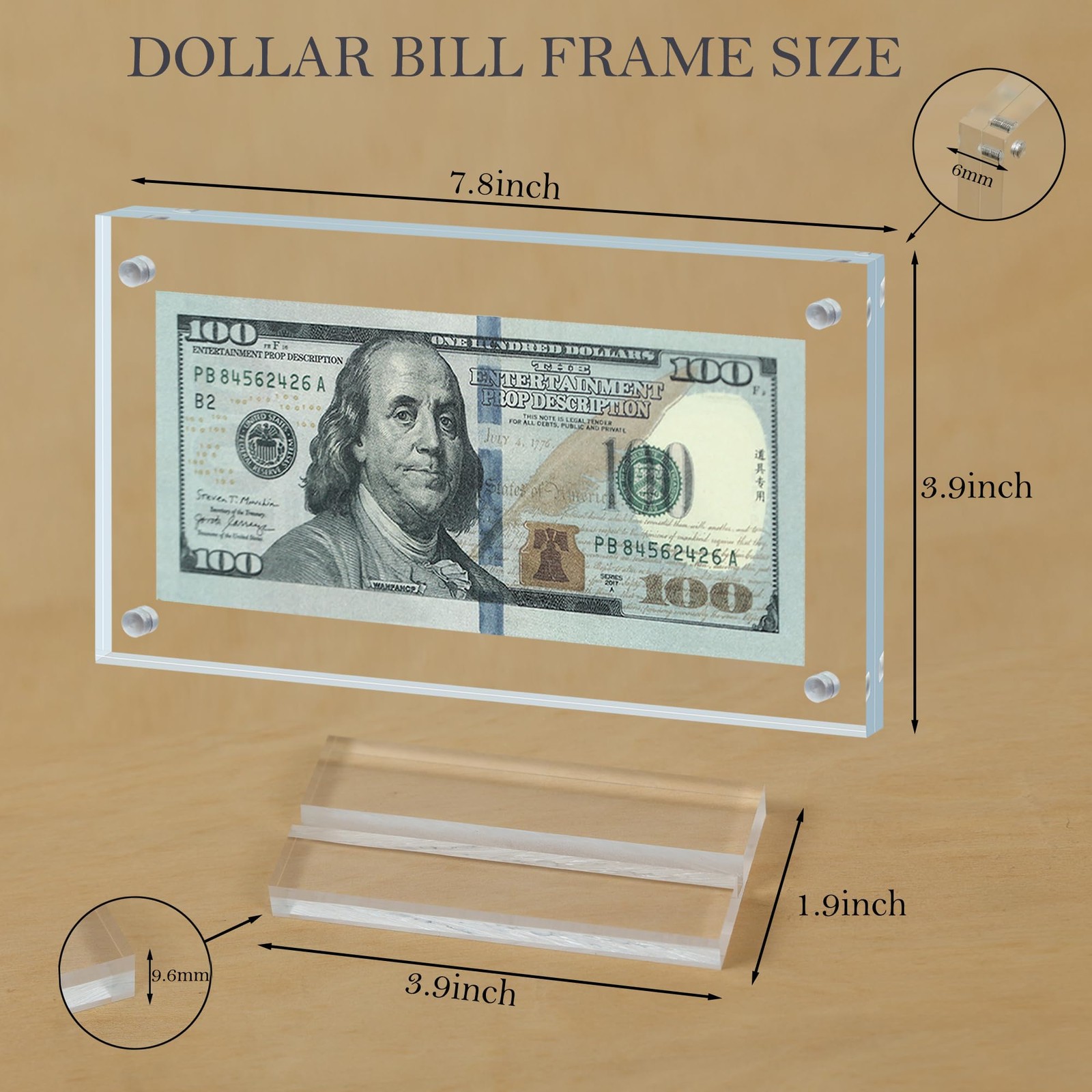 LONCHDAN Dollar Bill Frame Display Acrylic 7.8 x 3.9 inches, Transparent-1