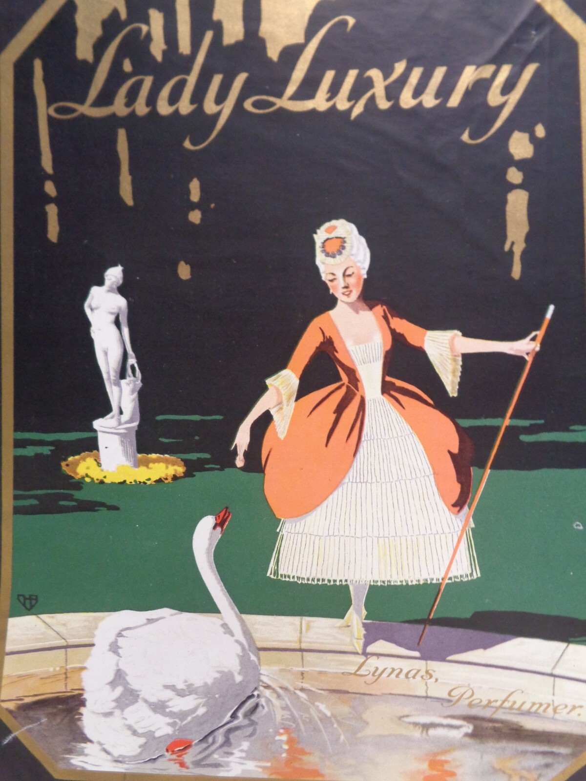 Vintage perfume paper sign 1939 1949 ? Store display sign Lady Luxury LYNAS