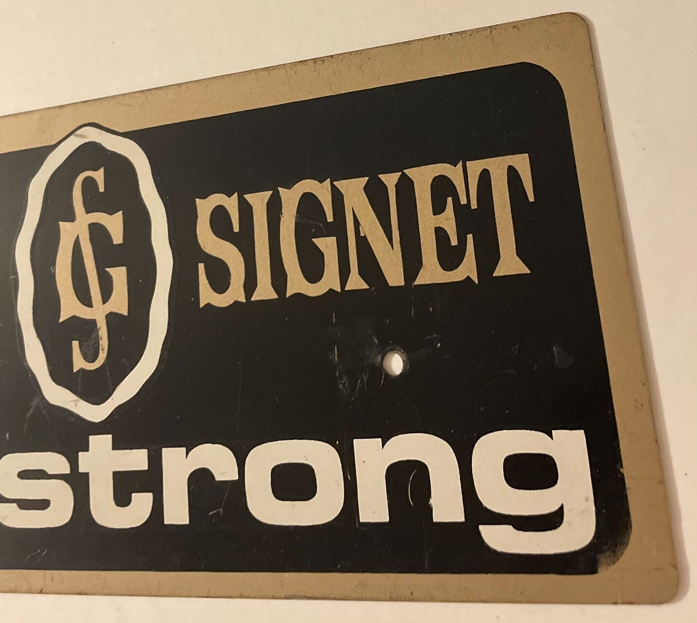 Vintage Golden Signet By Armstrong Sign 14″ x 6″ Store Display STEEL