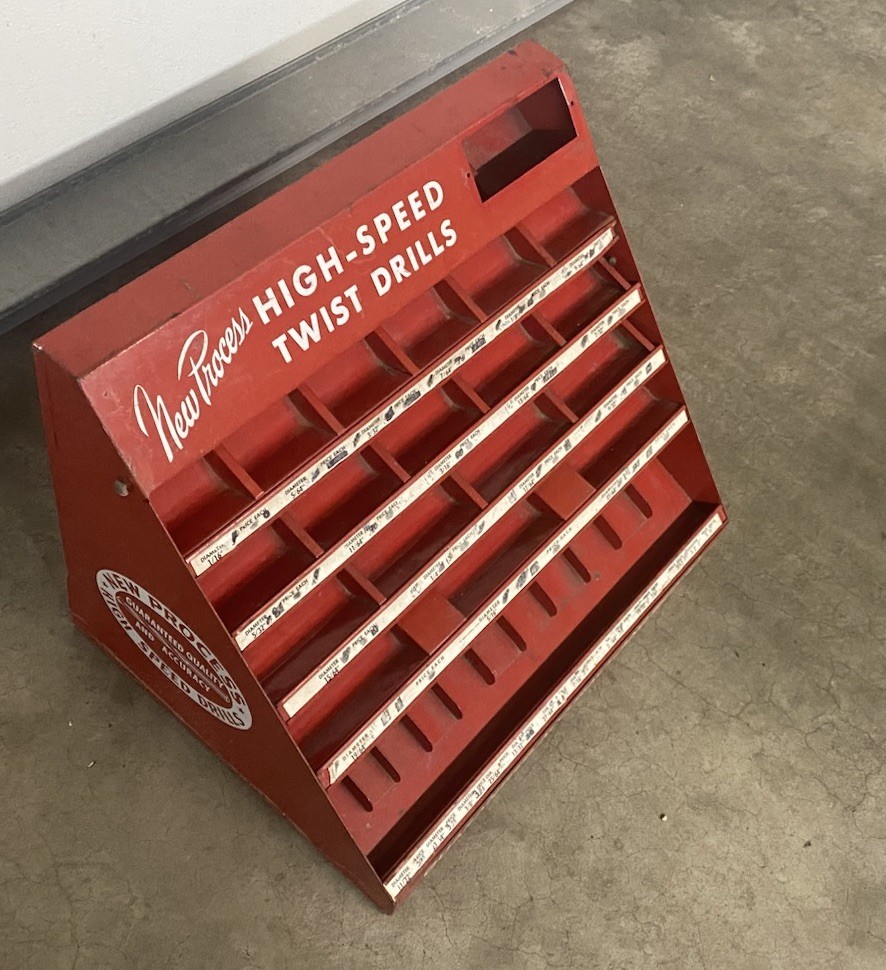 USED METAL COUNTER DISPLAY FOR DRILLS DRILL BITS – NEW PROCESS HIGH SPEED DRILLS
