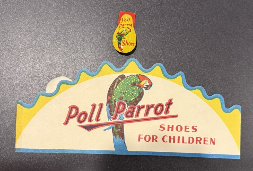 NOS Advertising Store Hat POLL PARROT SHOES + near mint Noise Maker