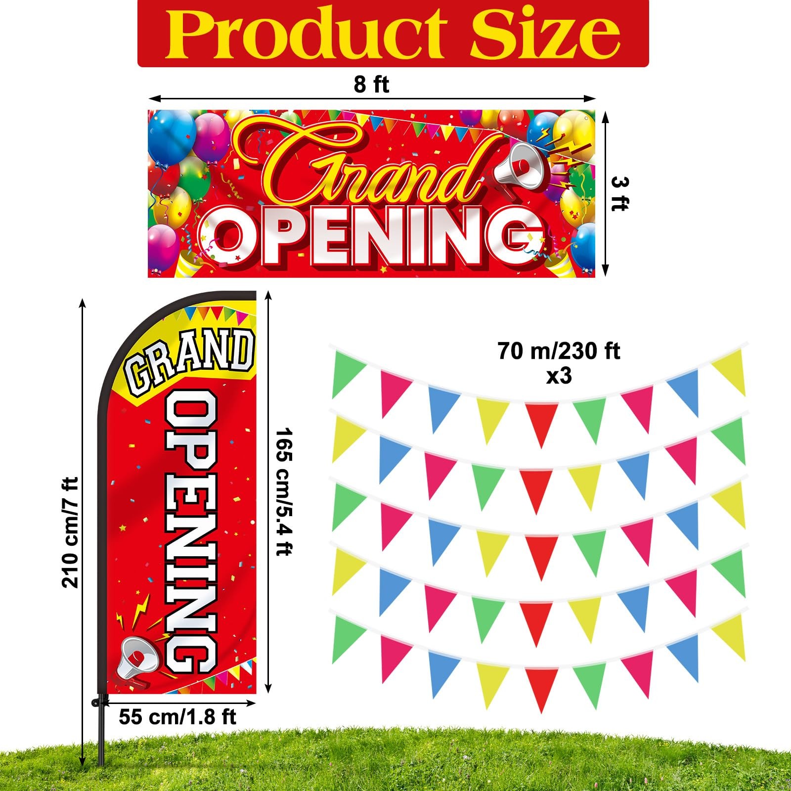 7 ft Red Yellow Grand Opening Feather Flag Banner with Pole Kit Advertising Deco