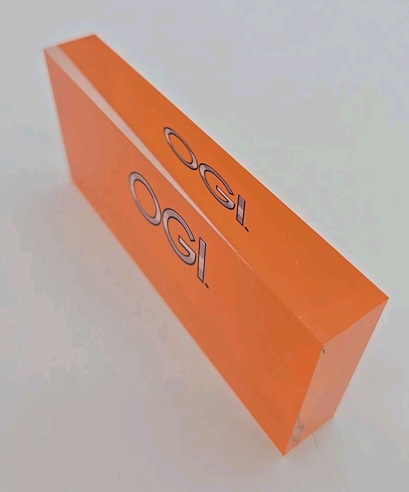 OGI Eyeglasses 5.5″ X 2.5″ Acrylic Store Display Sign Advertising Plaque Orange