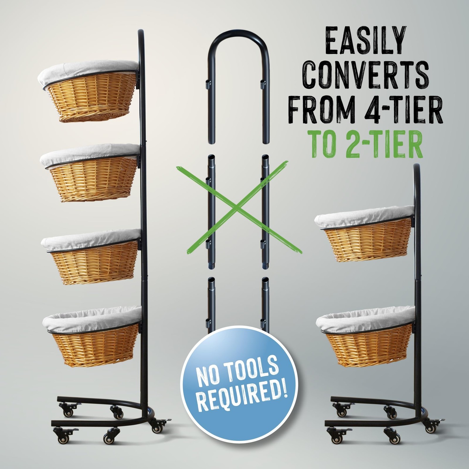 DS THE DISPLAY STORE 4 Tier Retail Display Stand with Wheels & Sign Clips, Br…