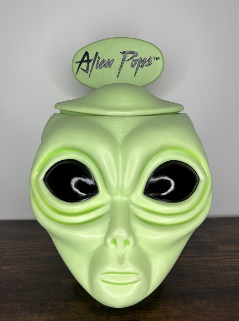 Vintage 1990’s “Alien Pops” Candy Store Green Display Plastic Container