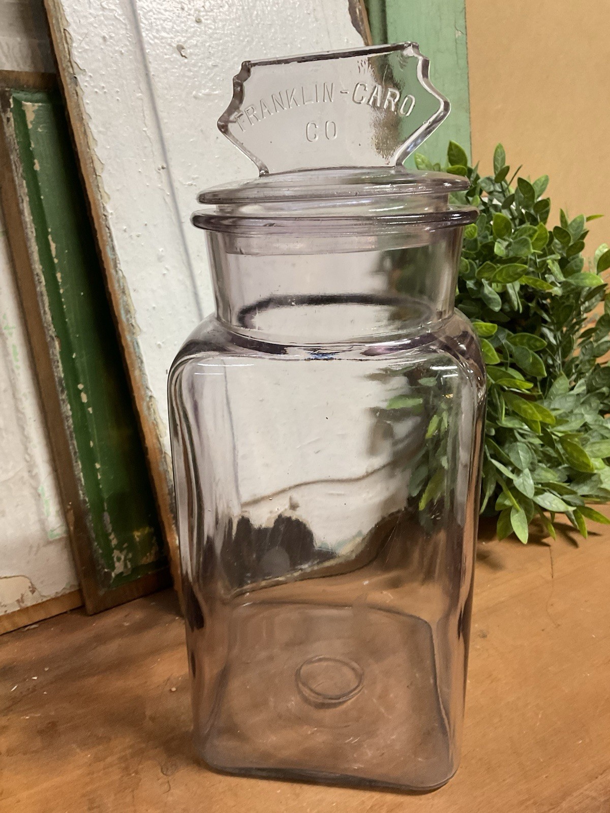 Antique Mercantile Candy Store Glass Jar Franklin Caro Co. Display Purple Hue