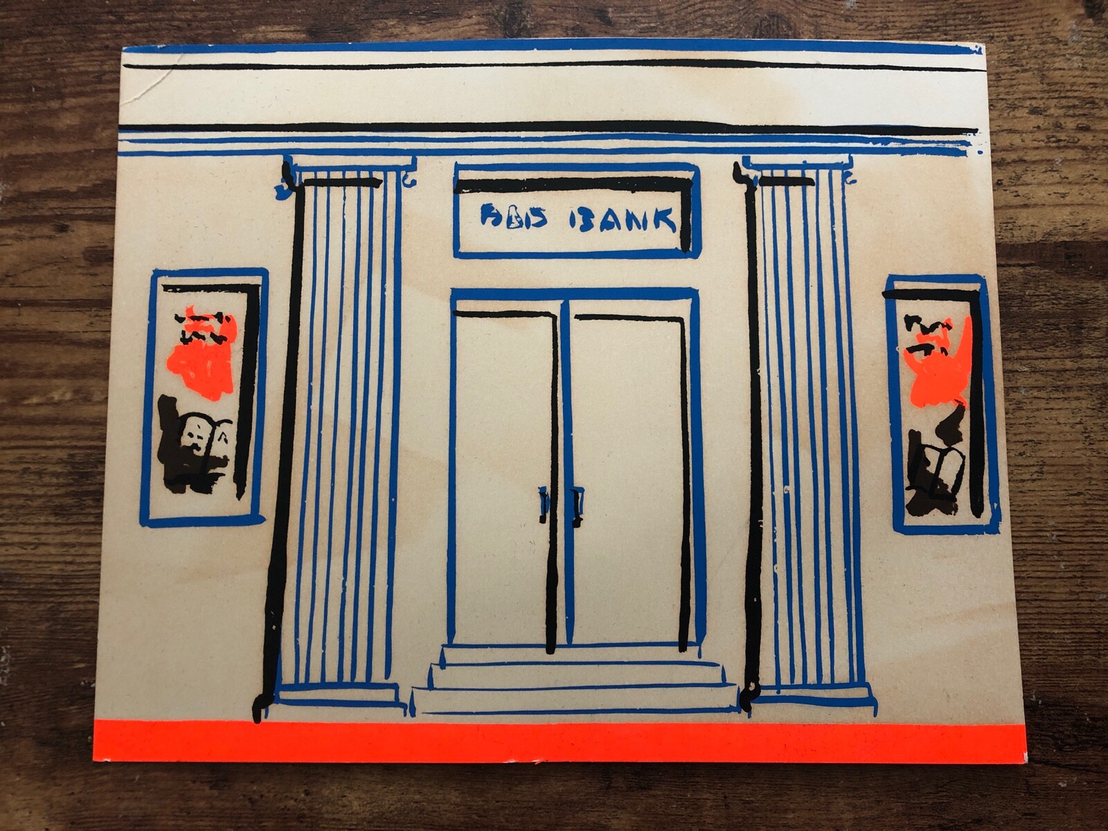 Vintage BANK STORE SIGN Cardboard Door Column Building mcm 1960’s