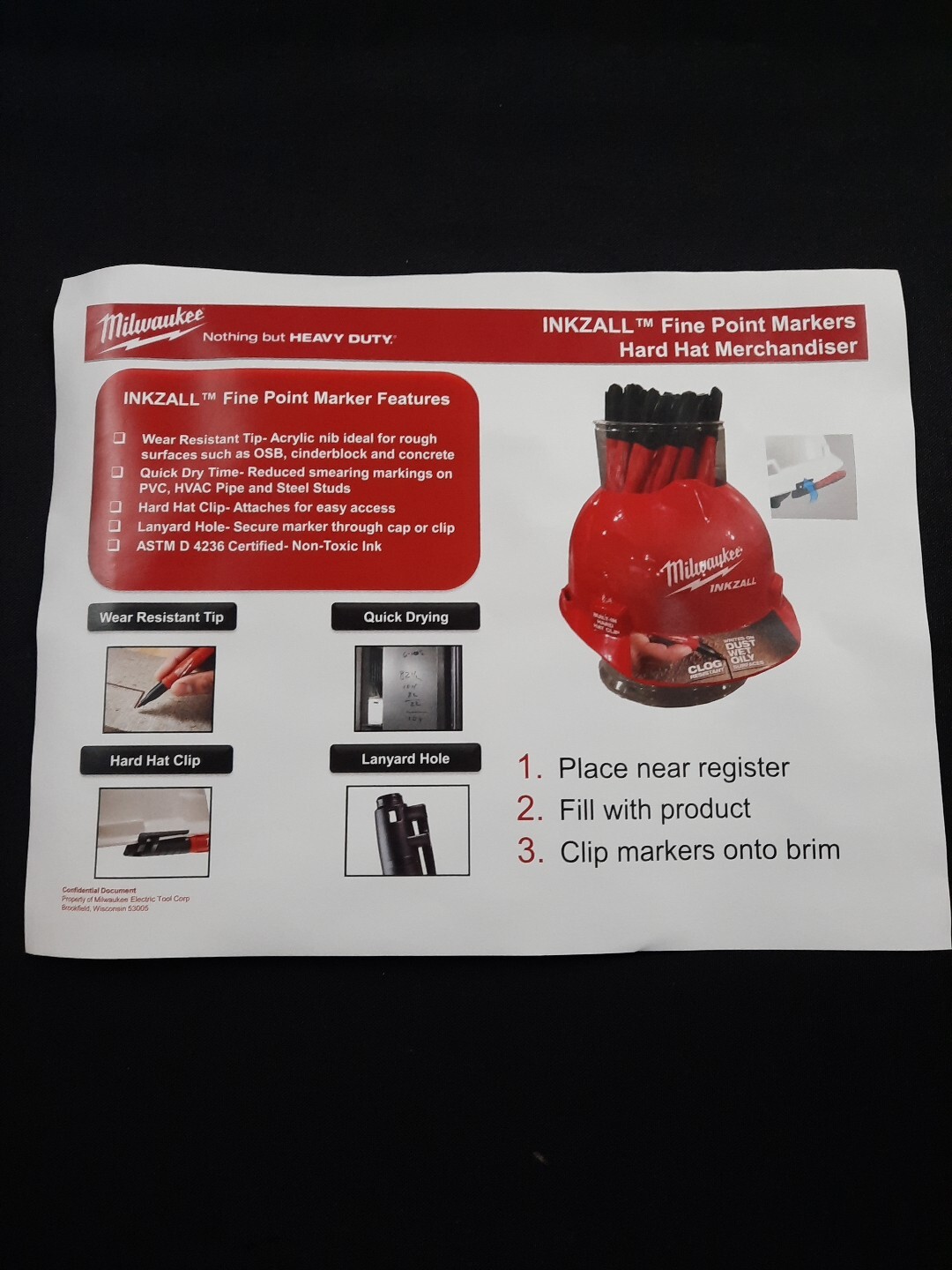 HTF Milwaukee Tools Advertisement Red Hard Hat Inkzall Pen Counter Display Only
