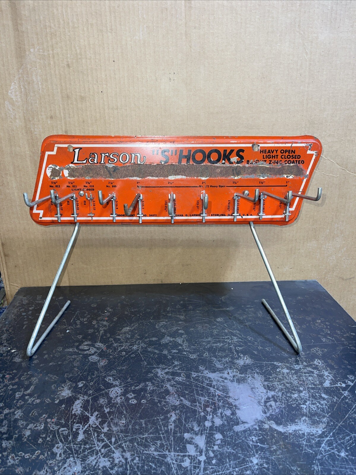 Antique Vintage Larson S Hooks Hardware Display Rack Tin