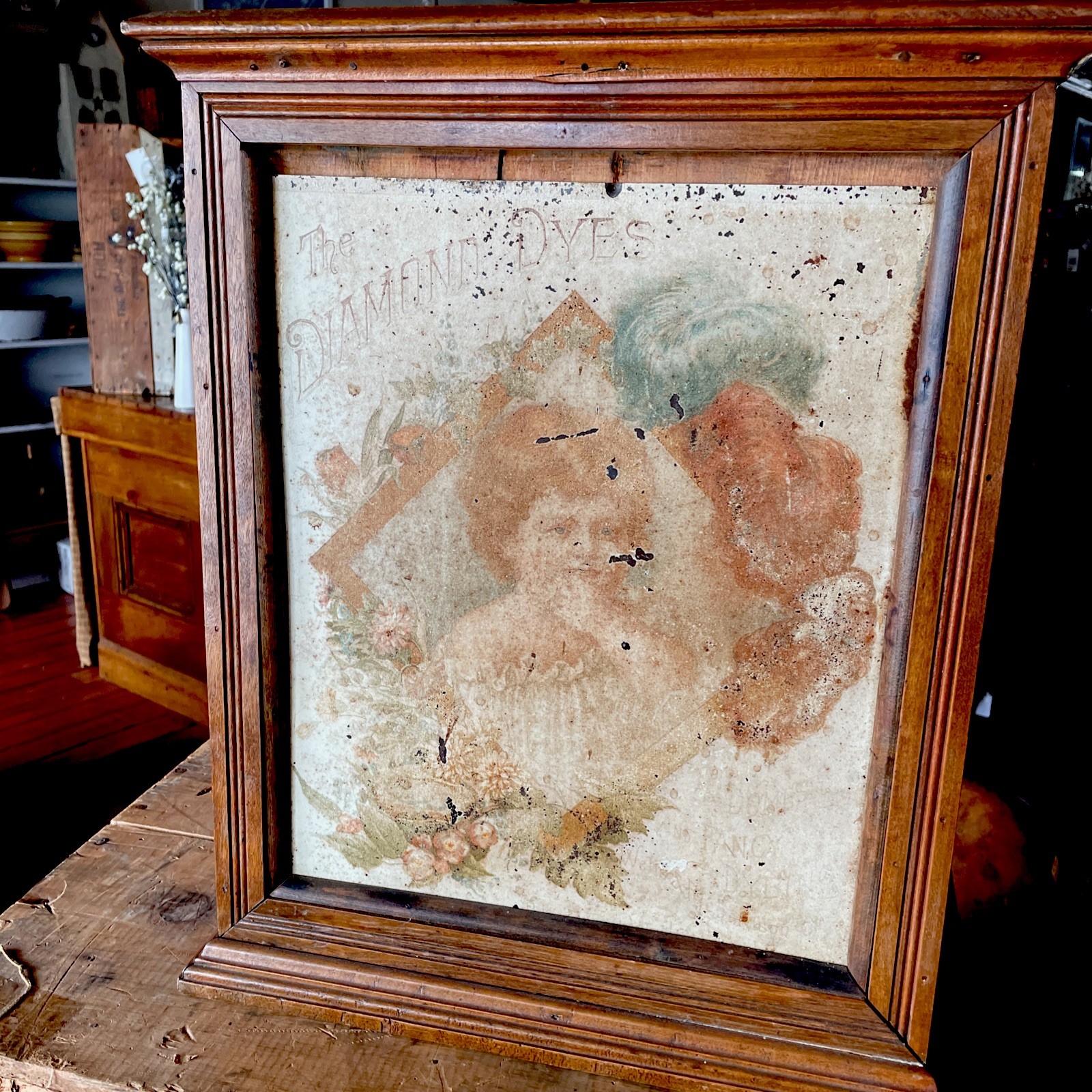 Country Diamond Dyes Display Cabinet Store Display Antique Wells The Baby Rare