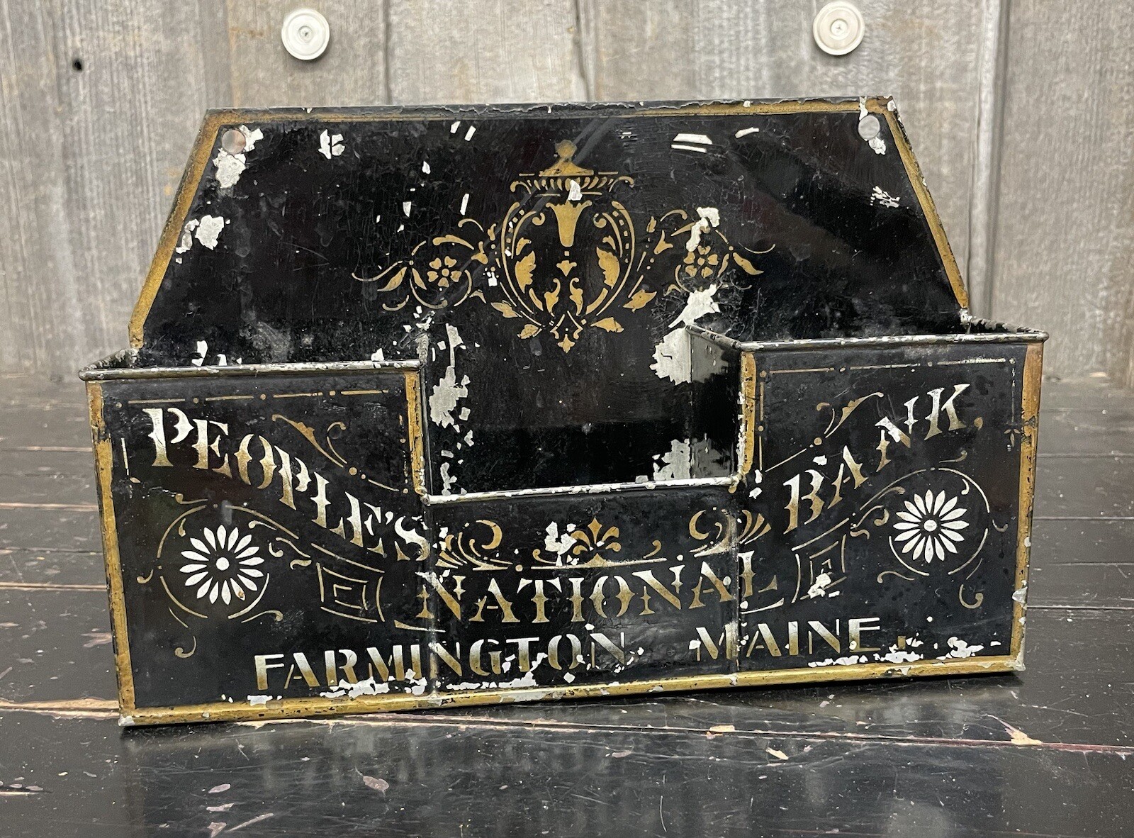 Antique 1880s Peoples National Bank Farmington Maine Advertising Display Sign