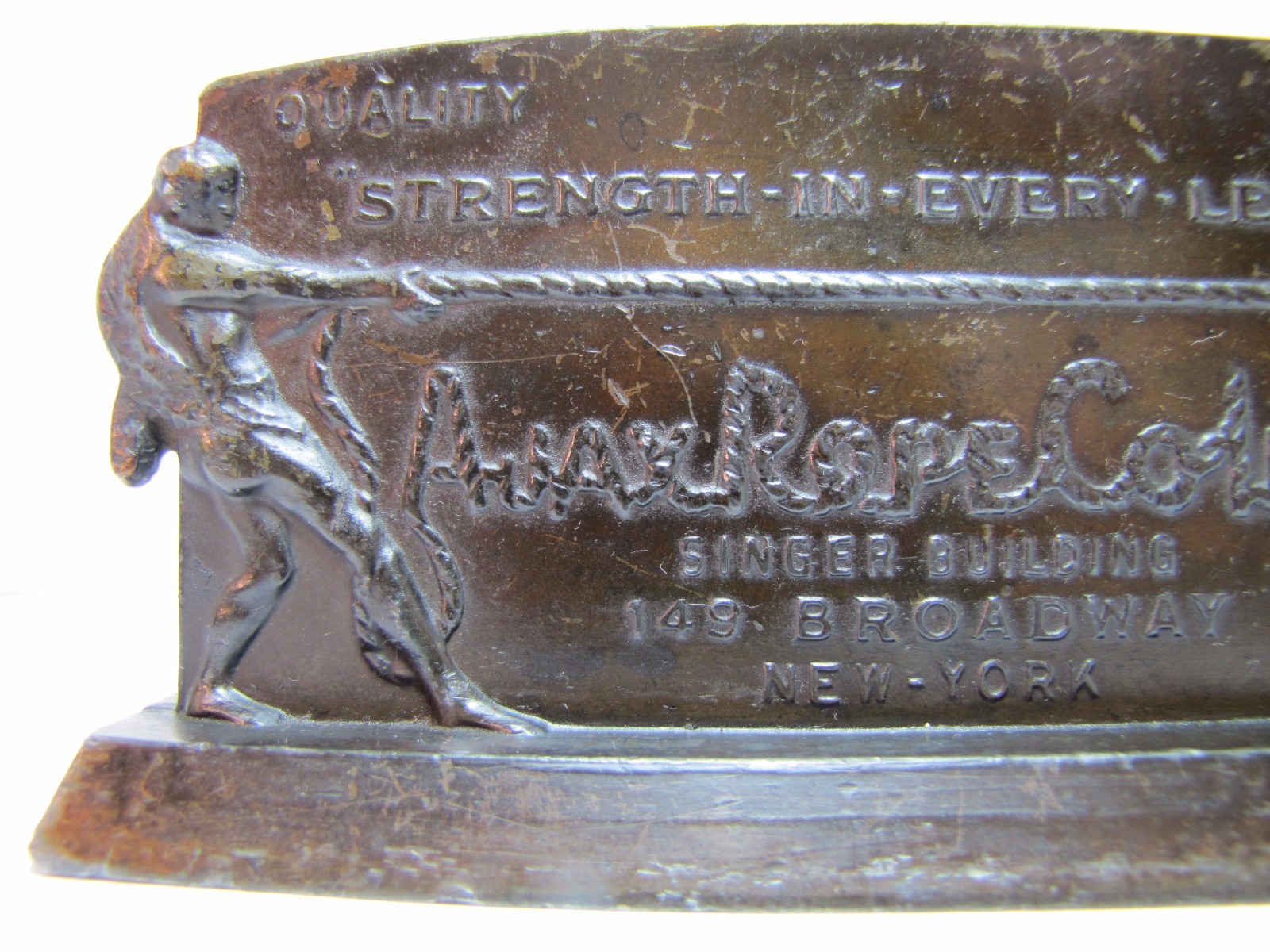 AJAX ROPE Co Antique Advertising Paperweight Sign SINGER BLDG NY TUG-O-WAR