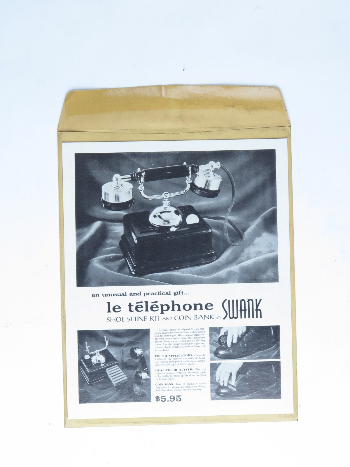 Swank Store Advertising Vtg Counter Card Shoe Shine Kit Coin Bank Le Telephone