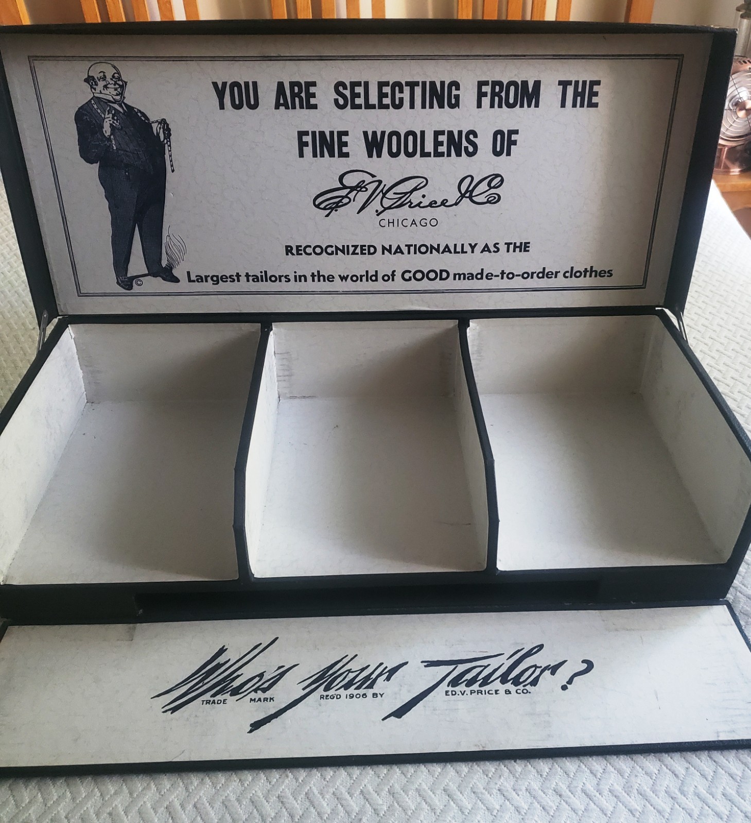 Rare C. 1910 Ed V. Price Chicago Custom Menswear Store Large Woolens Display Box