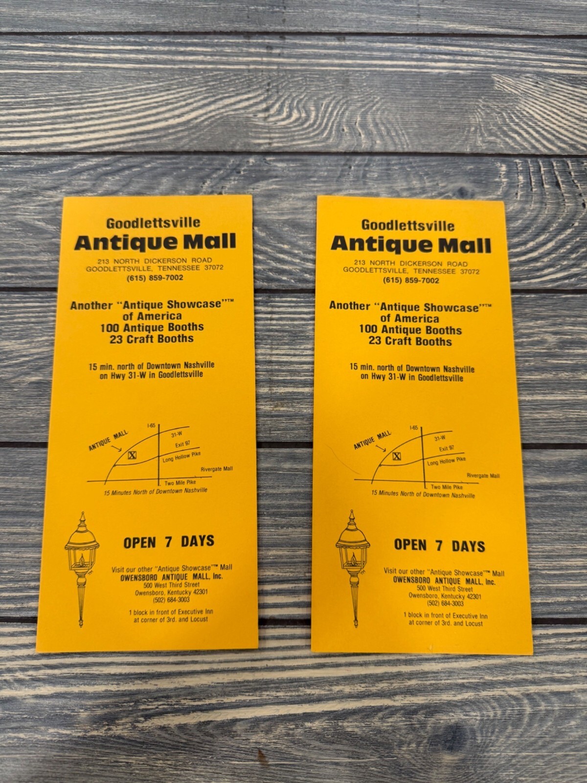 Goodlettsville Antique Mall Advertising Flyers Set Of 2 Yellow Collectible Ephem