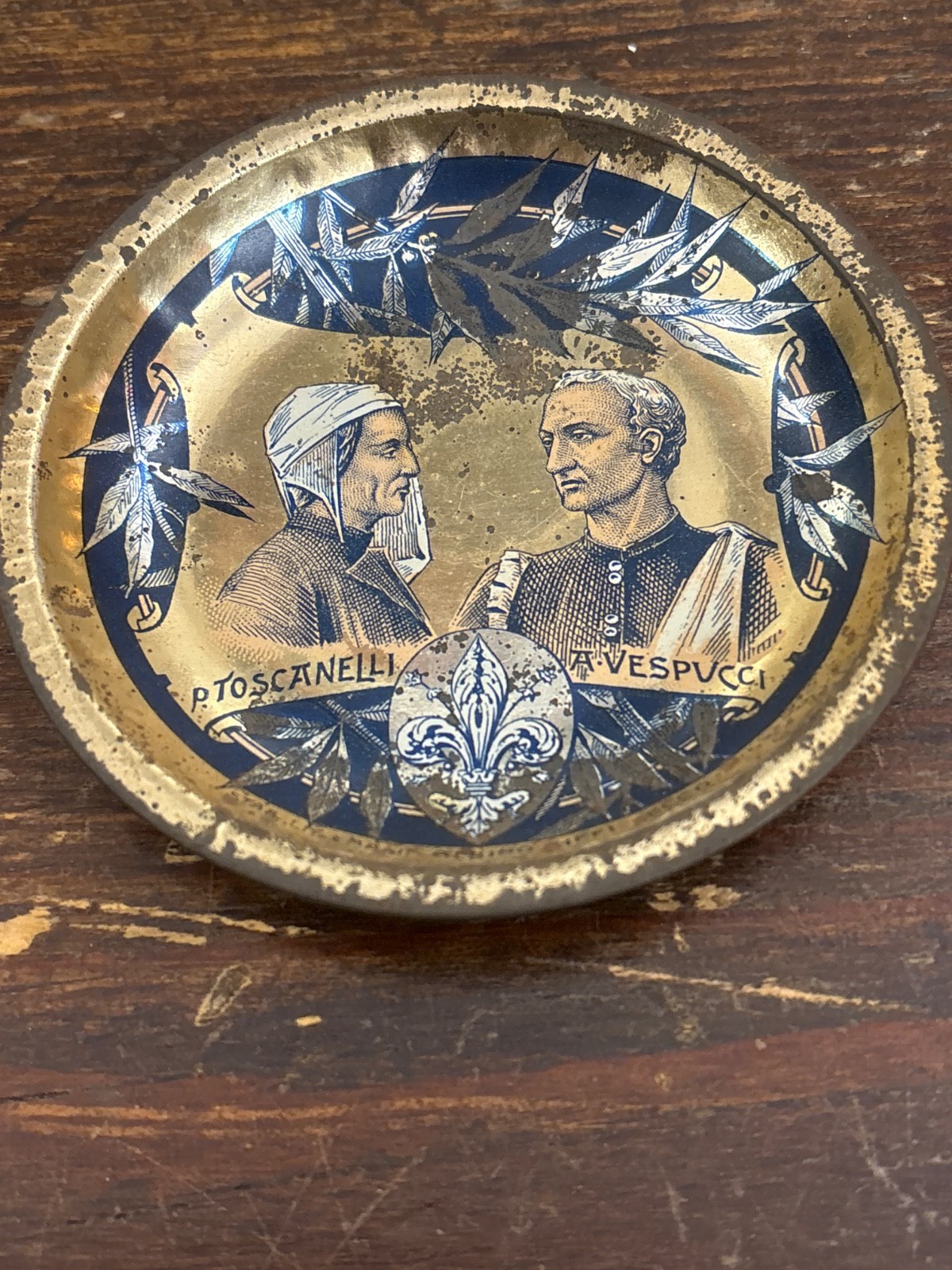 Lithographed tin advertising tray-Toscanelli/Vespucci-Italyprimi’900