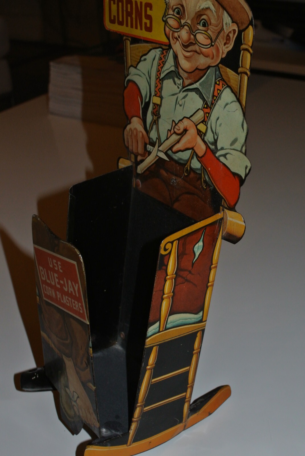 BLUE-JAY Advertising Metal Display Co. Corn Plaster Cure Salve GRANDPA ROCKS