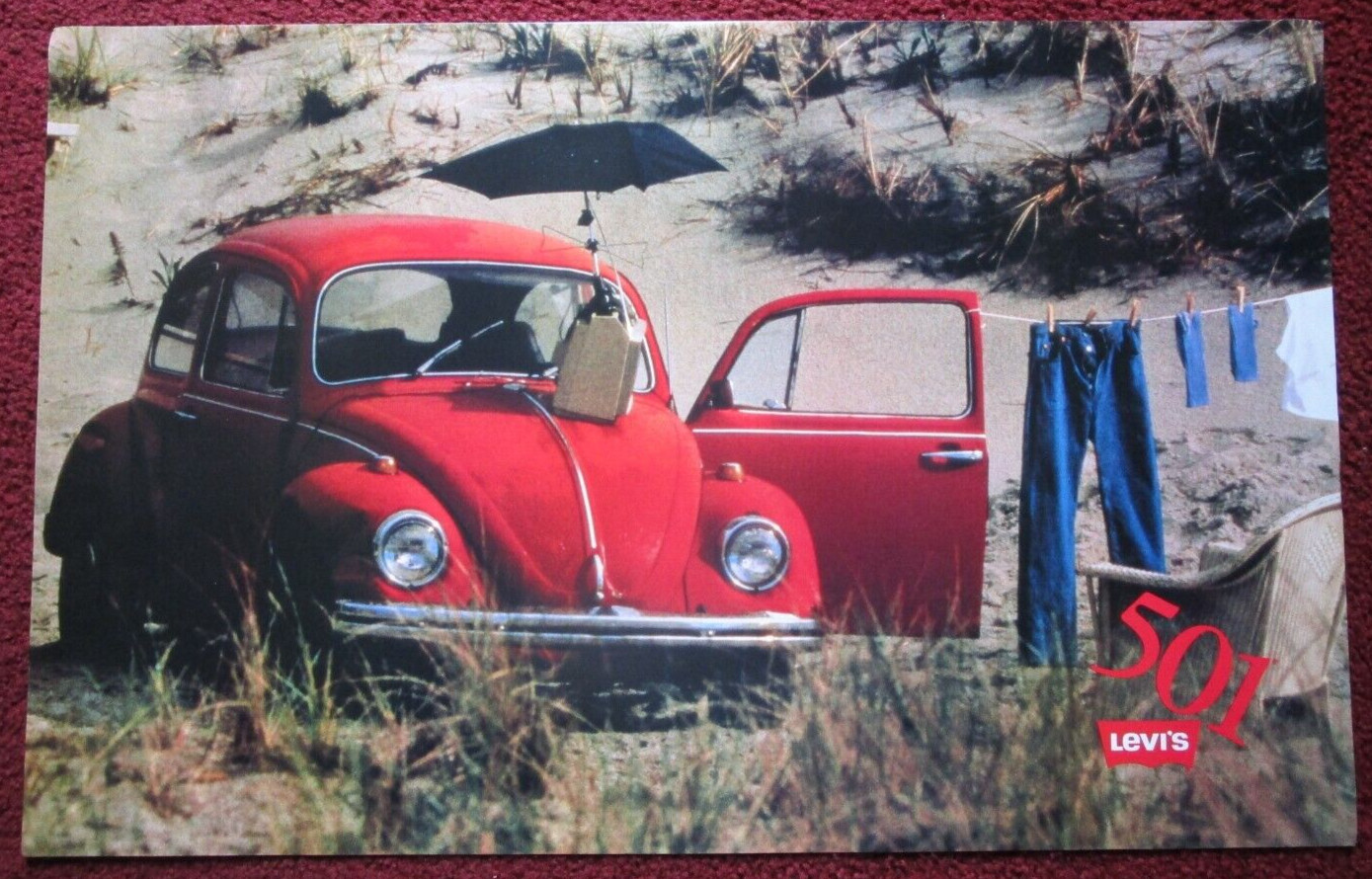 Vintage Levi Strauss 501 Jeans Advertising Poster Red Volkswagen VW Bug Beetle