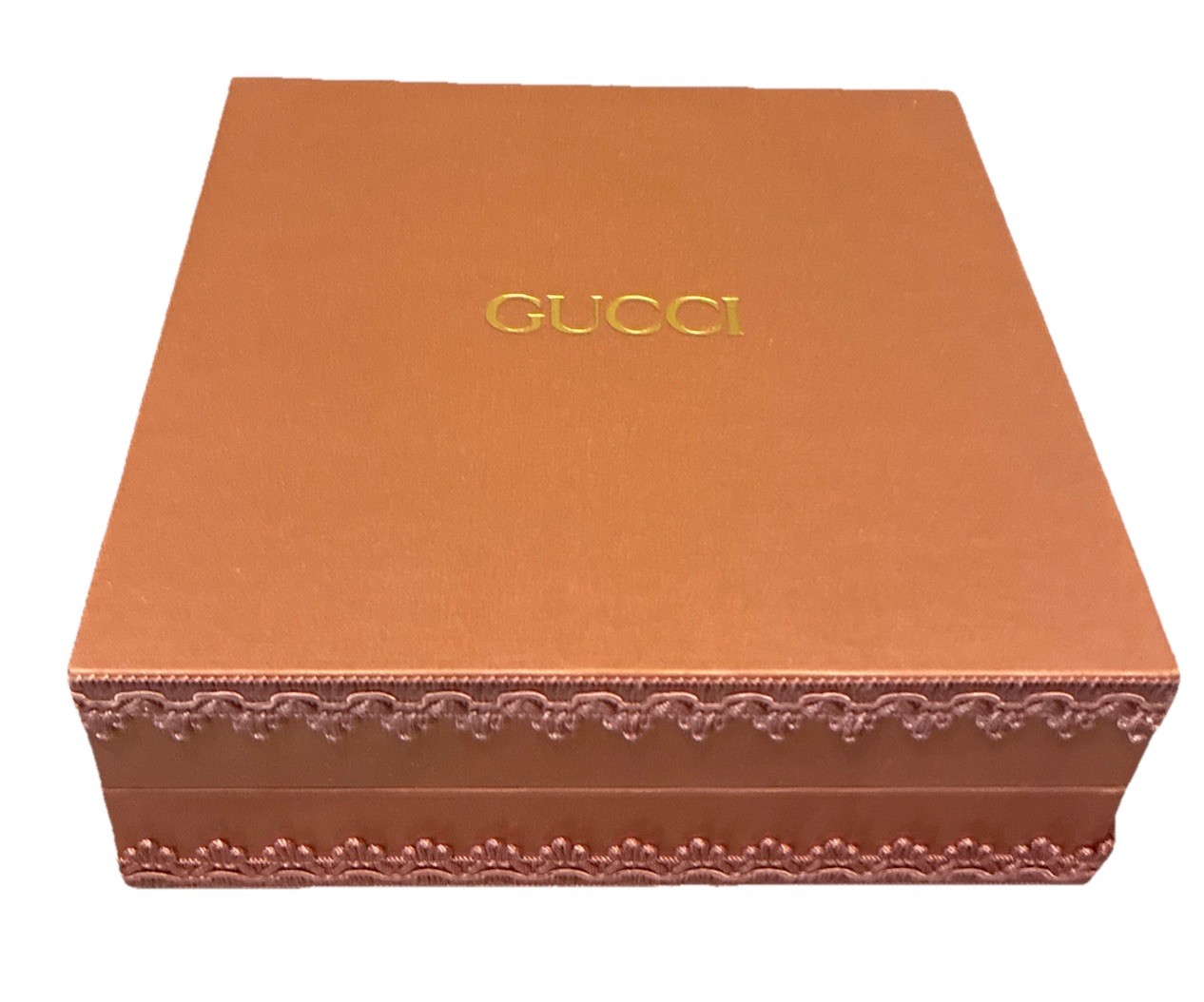 Gucci Gift Box Satin Dusty Rose Green Quilted Lining 10x10x3.5″ NEW