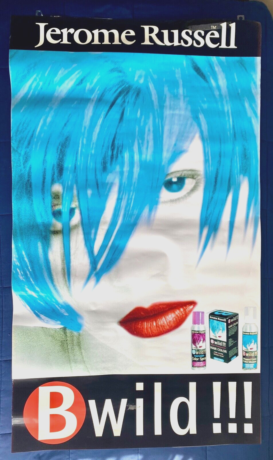 Vintage Jerome Russell B Wild Blue Hair Color Promo Retail Display Poster Sign