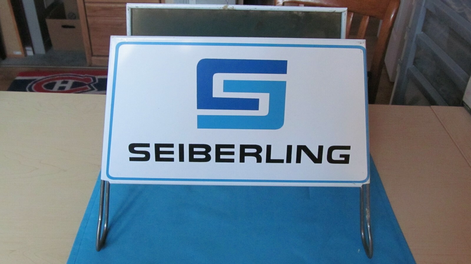 vintage metal tin SIGN SEIBERLING TIRE DISPLAY garage store rare 70s