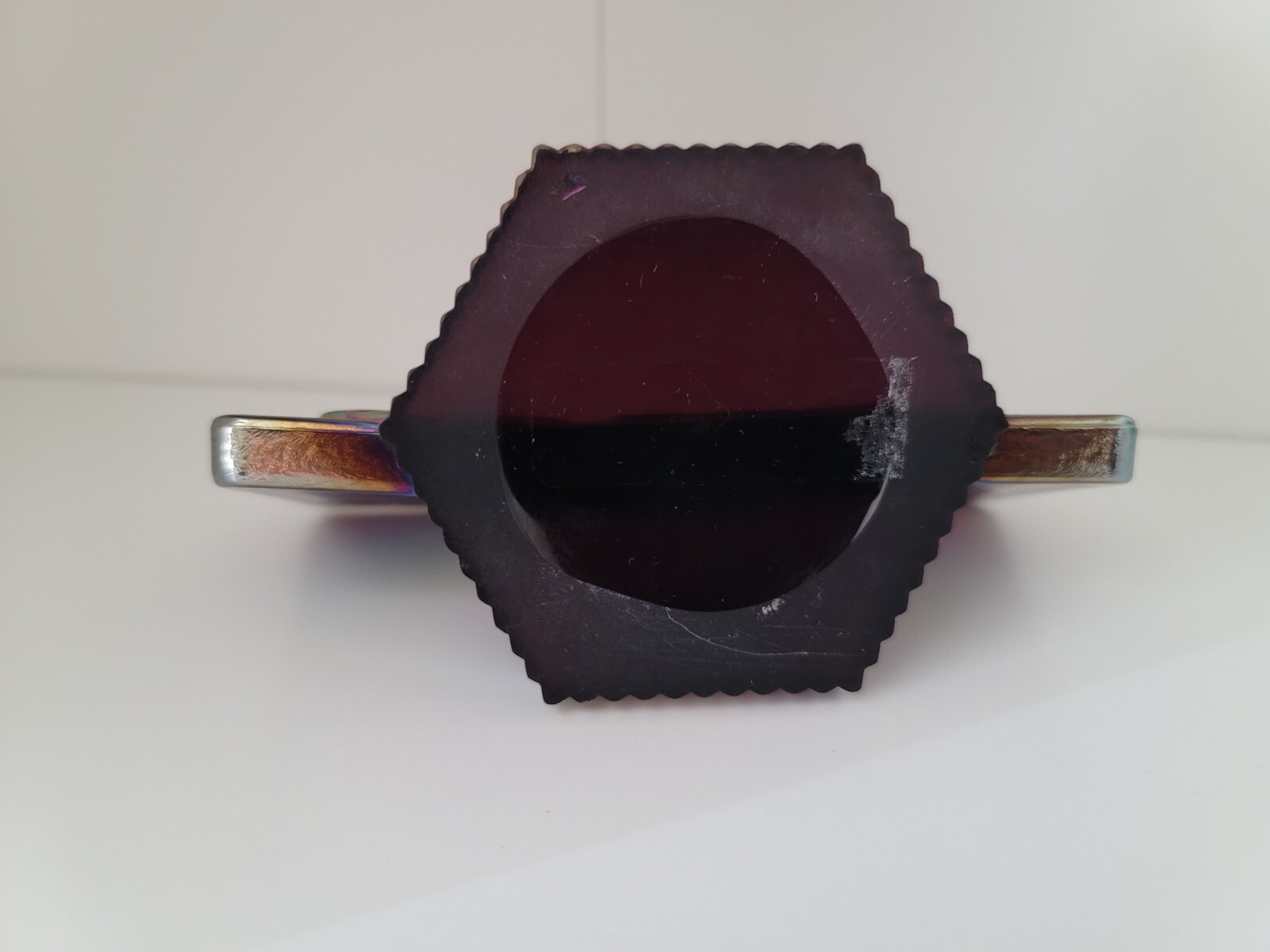 FENTON Iridescent CARNIVAL Glass Rectangle Dealer Sign LOGO, Purple.