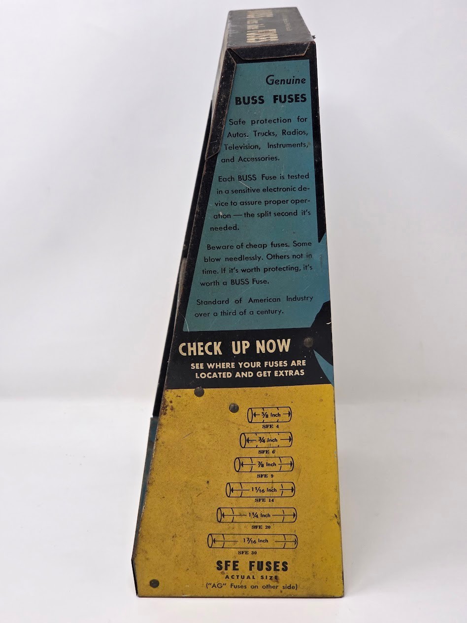 Vintage Buss Glass Tube Fuses Metal Counter Display Rack Advertising Sign