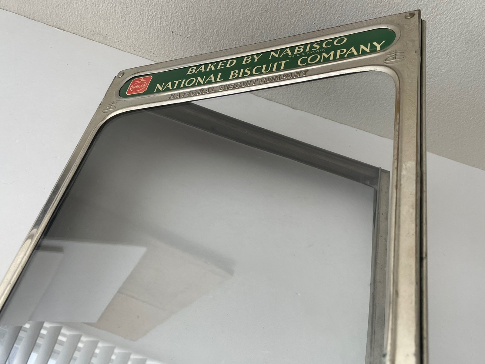 Antique 1920 Nabisco National Biscuit Company Display Front Door Sign w/ Glass