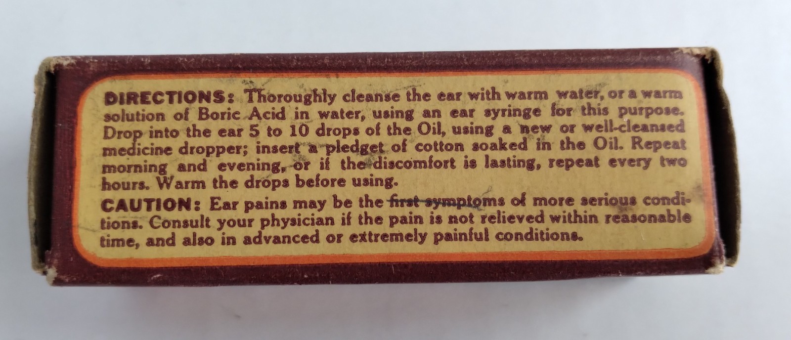 Vintage DEWITT’S OIL FOR EAR USE Bottle & Box with Promotional Advertisement.