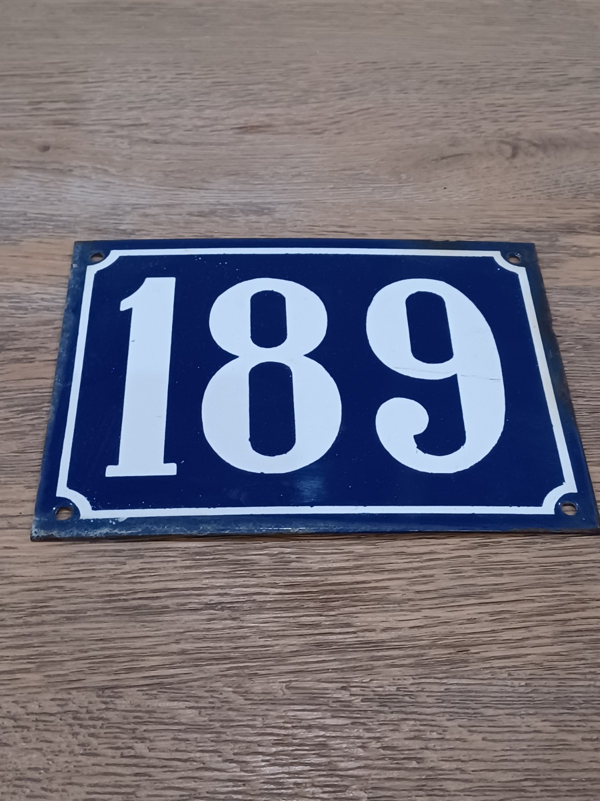 Large Antique Enameled Plaque Street Number 189 20cmX15cm Navy Blue Enamel