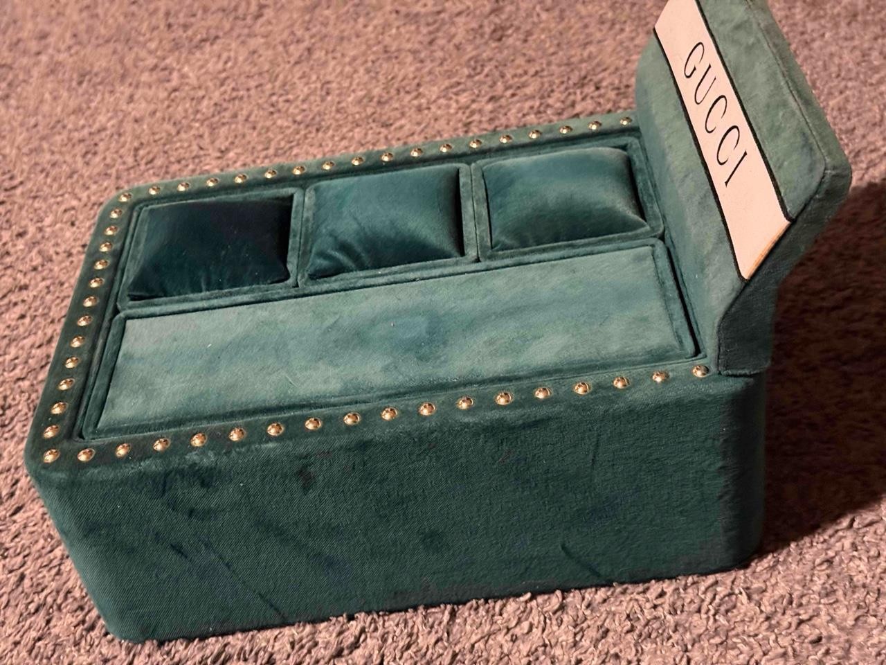 Gucci Store Jewelry Watch Display 2 Row Drawer Pull Brand Sign Green Felt