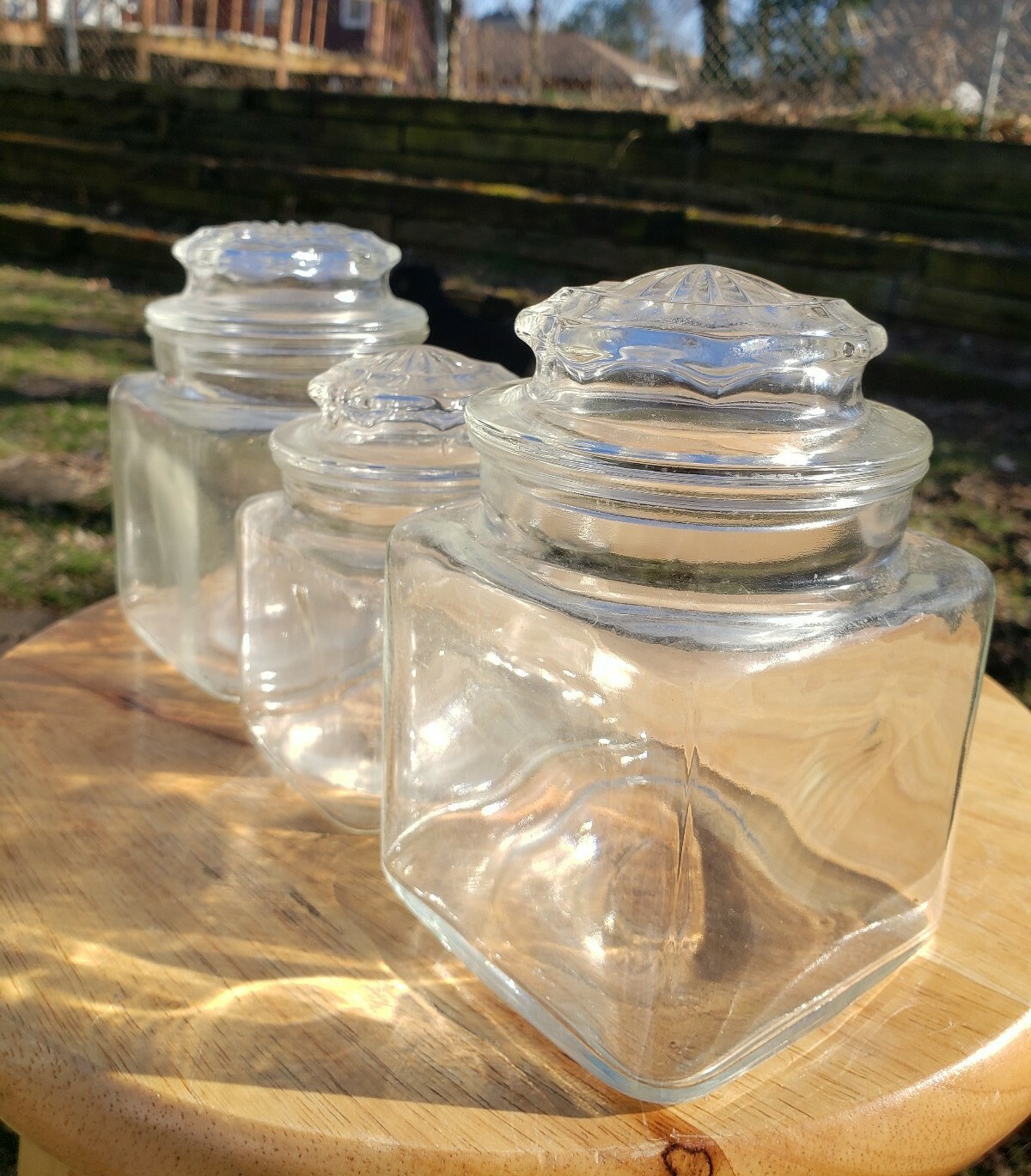 Vintage Glass Country Drug Store Counter Display Candy Jar Apothecary Jars Set 3