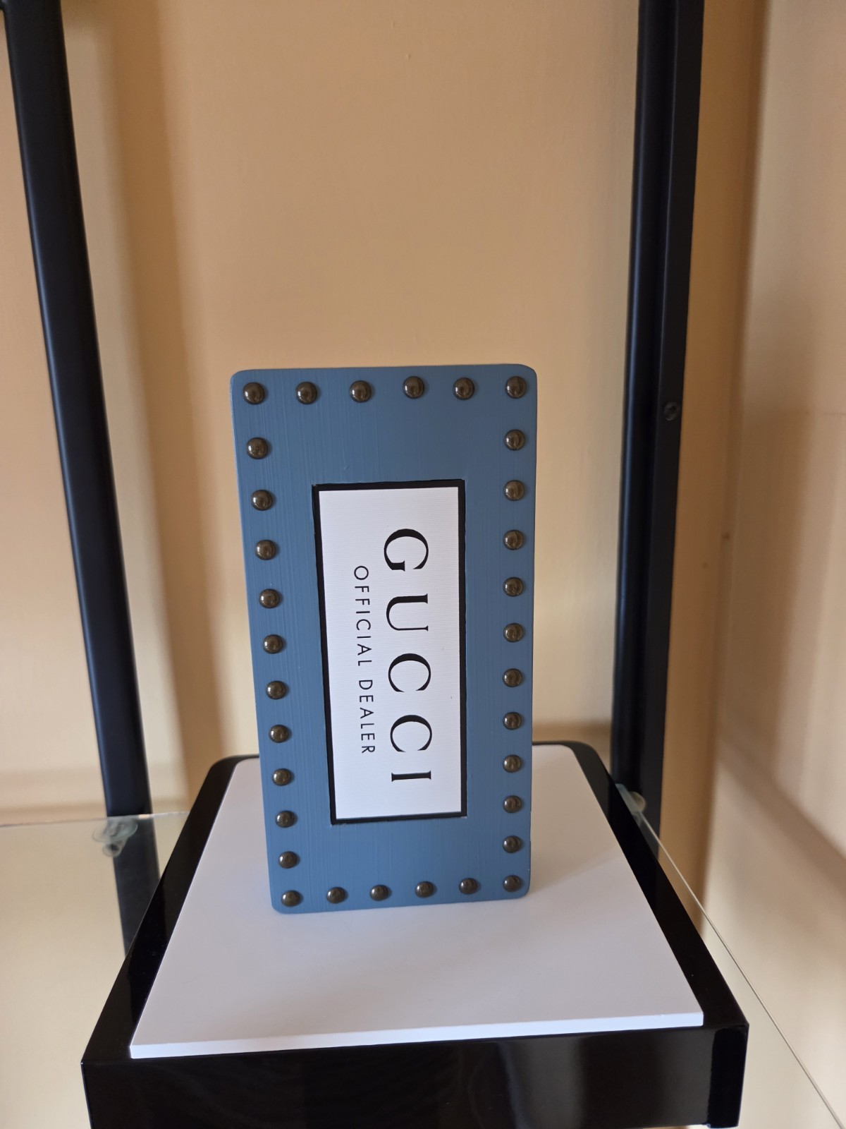 GUCCI OFFICIAL DEALER SUNGLASSES EYEGLASSES LOGO DISPLAY PLAGUE SIGN BLUE &WHITE