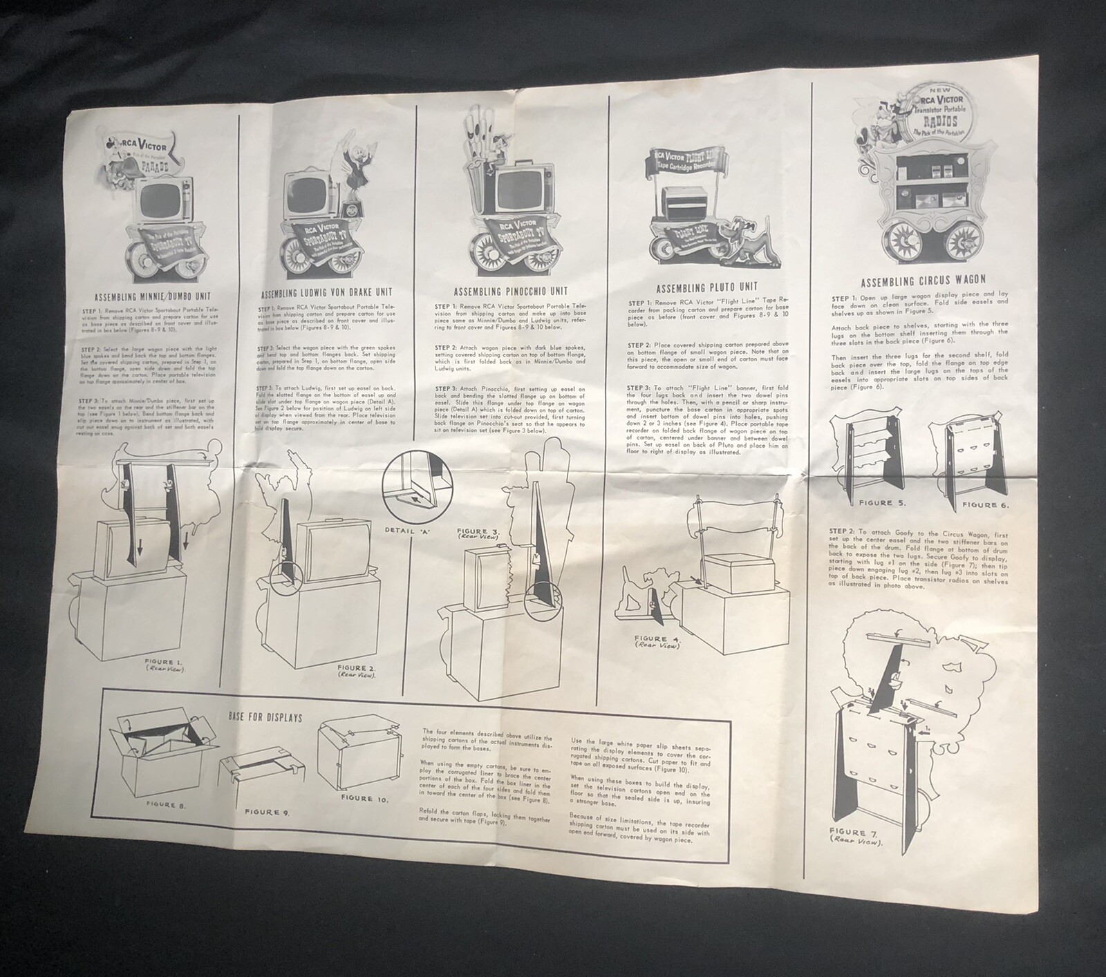1962 RCA RADIO STORE DISPLAY DISNEY FIGURES GOOFY DUMBO PINOCCHIO PLUTO LUDWIG +