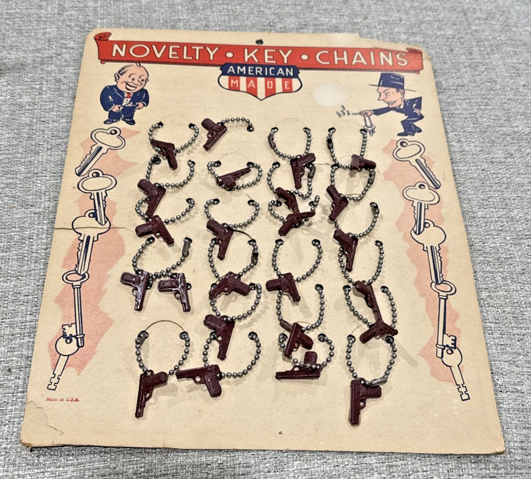 Vtg American Made Novelty Key Chains Plastic Toy Guns Original Store Display 24
