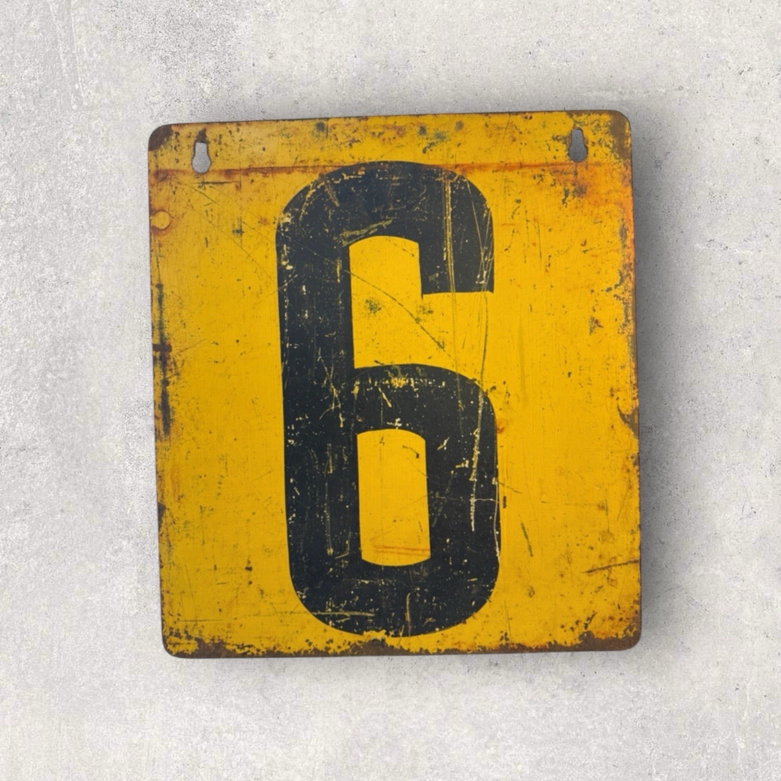 Vintage Industrial Sign – Number 6 – Enamelled / Painted Metal – 1960s/1970s