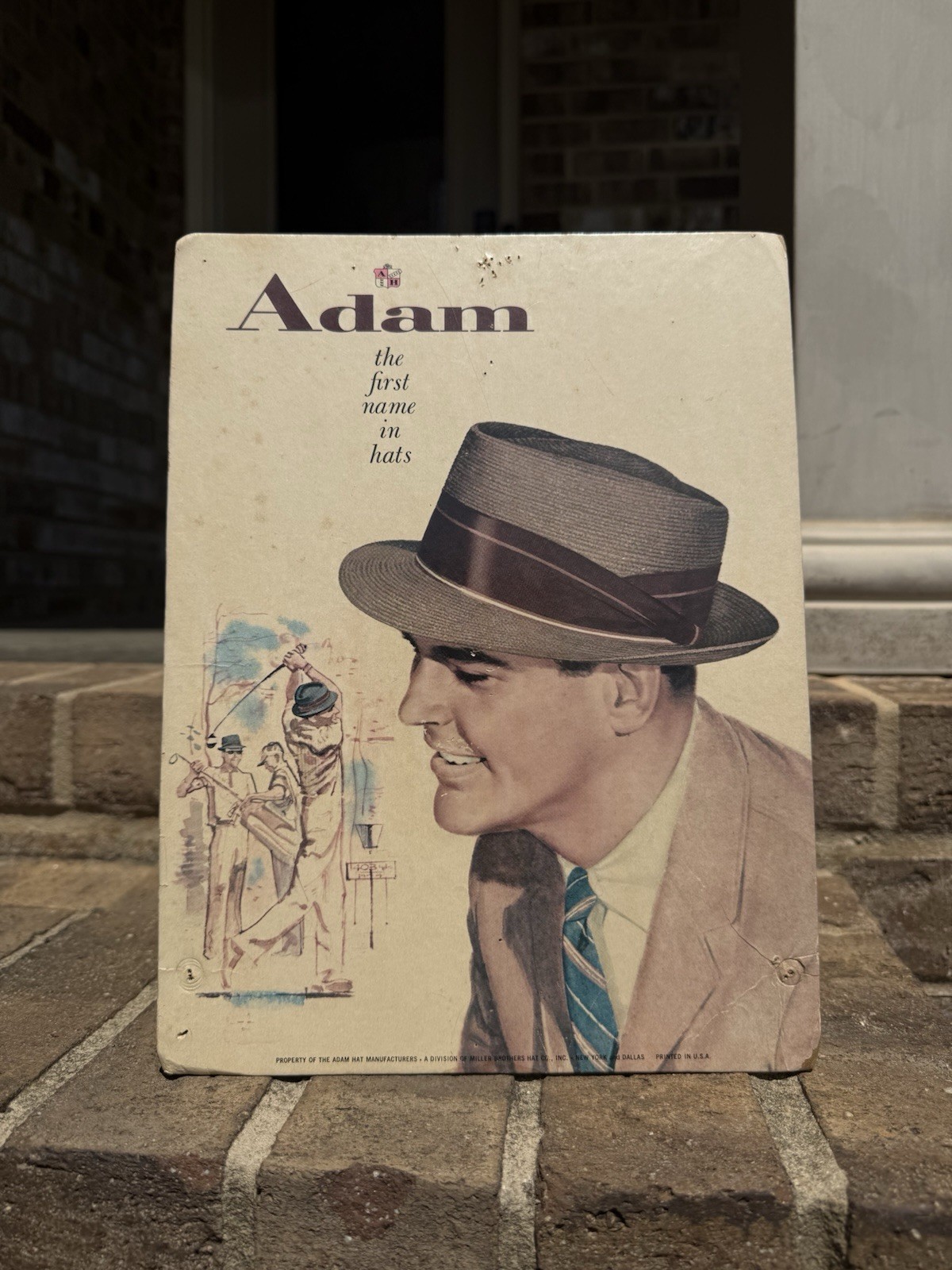 Vintage Adams Hats Advertising Easelback Clothing Advertising Sign General Store