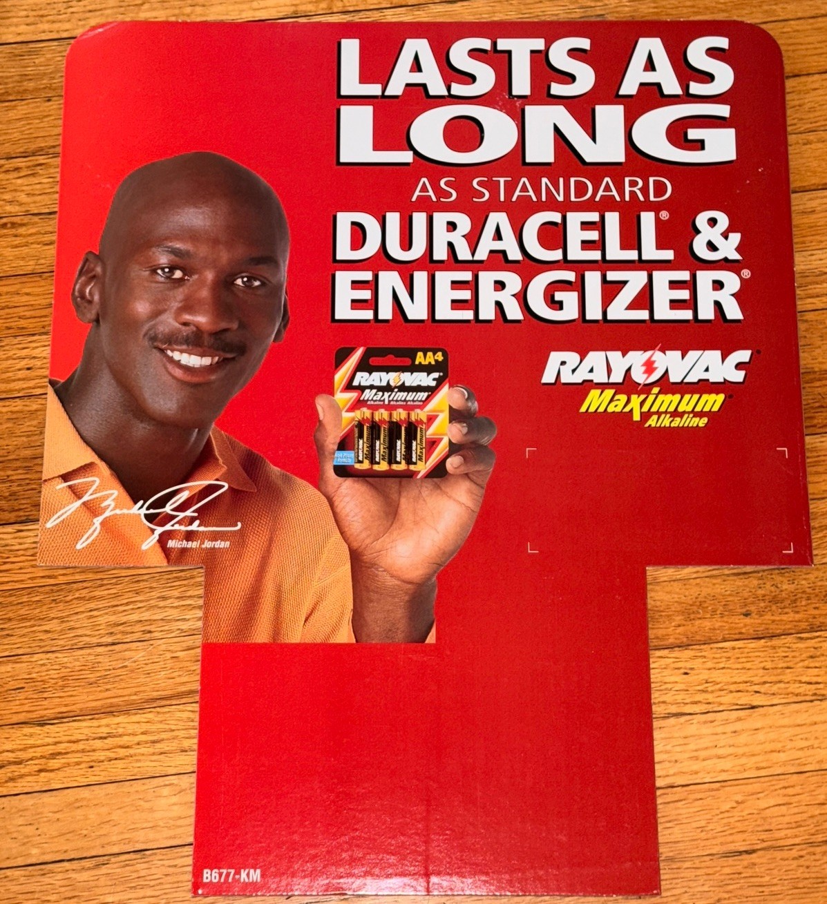 Michael Jordan Rayovac Cardboard Store Display Die Cut Header Sign * 21 x 17.5″