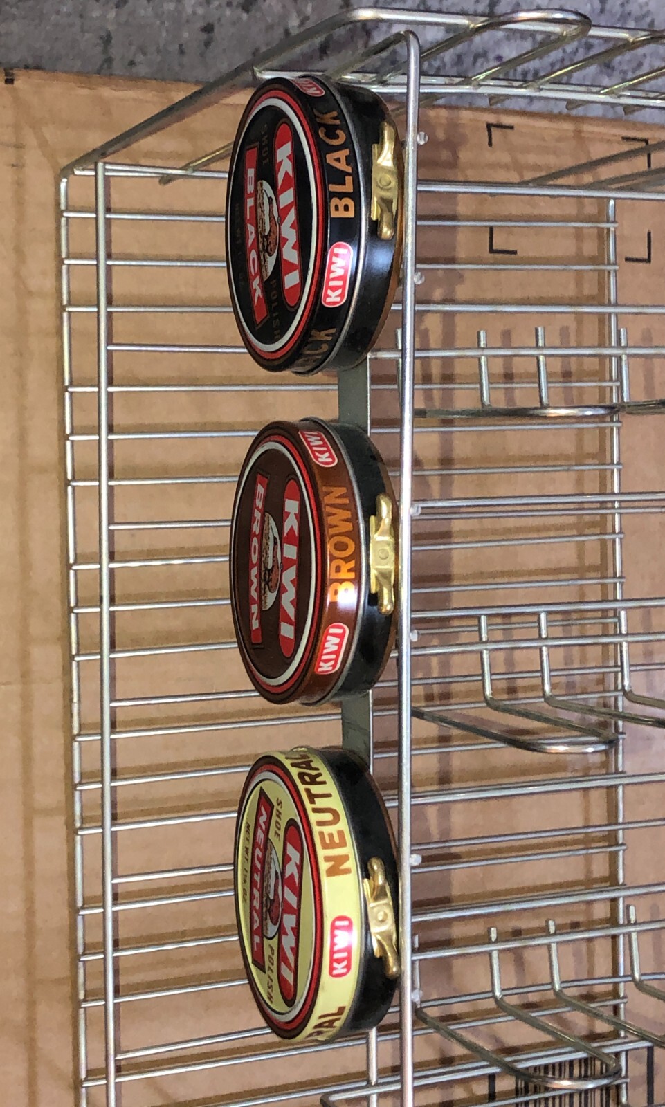 Kiwi Shoe Polish Tins Vintage Metal Store Counter-Top Stand 1940’s w Tin Old