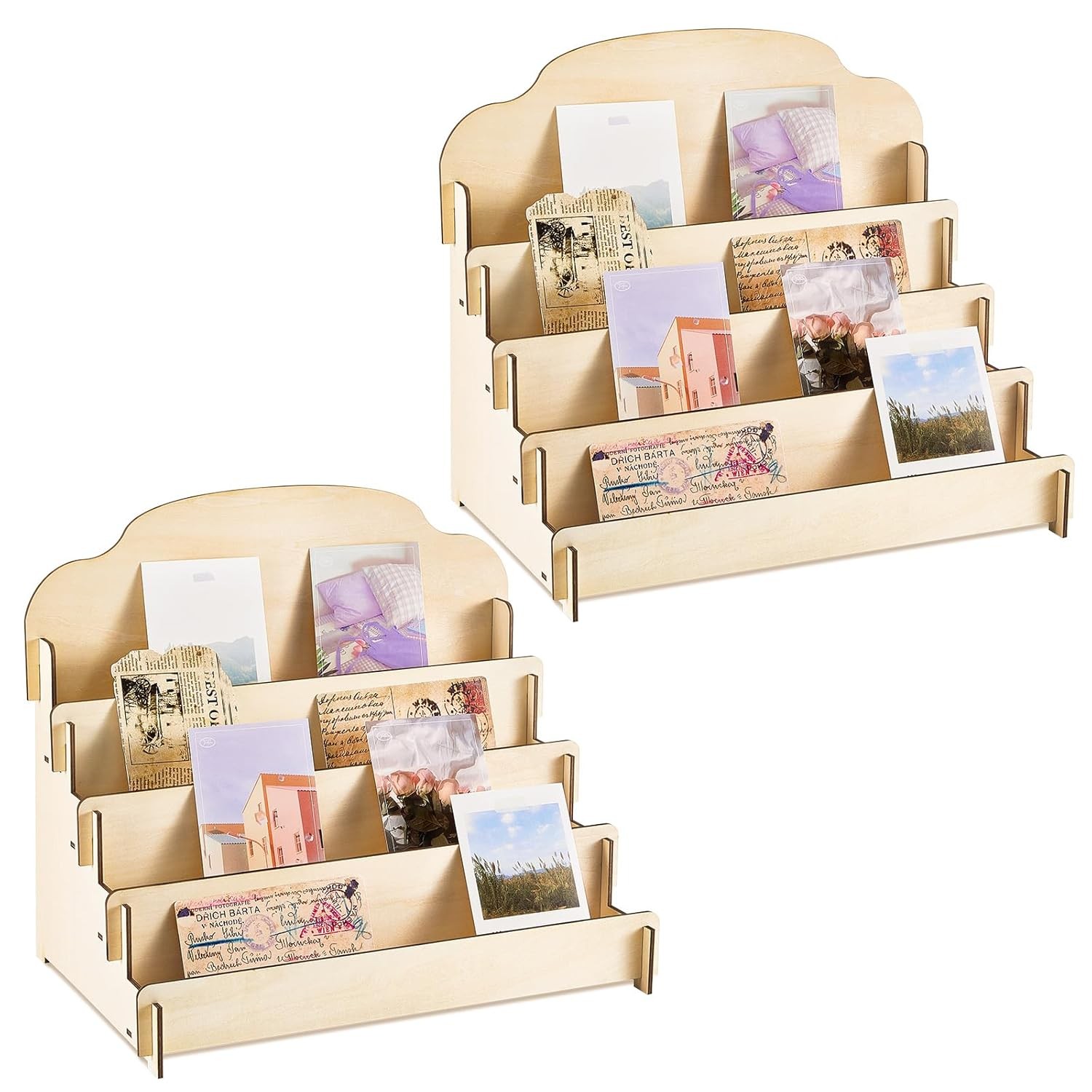 2 Pcs 4 Tier Greeting Card Display Stand Wooden Sticker Display Stand Portable