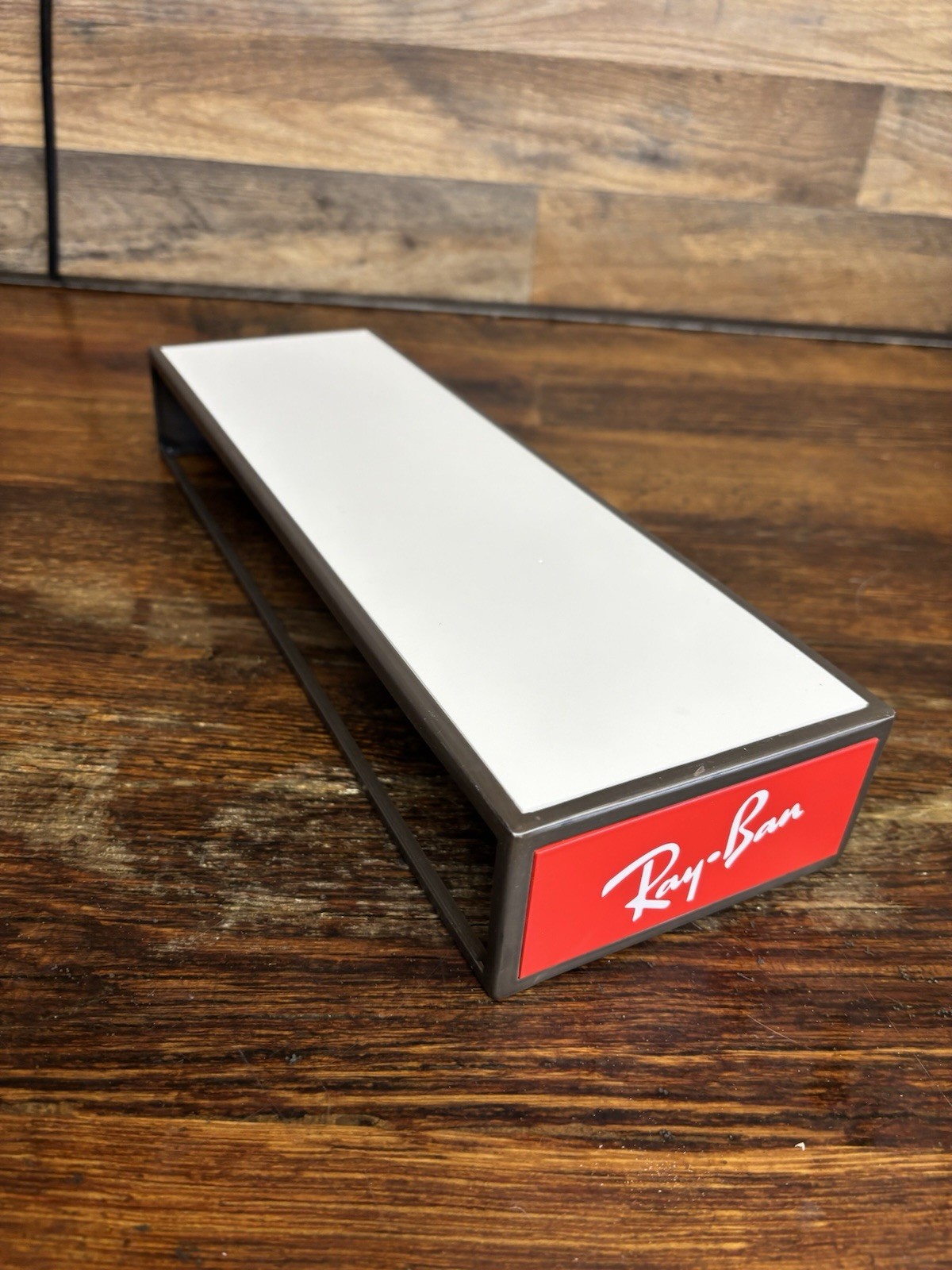 Ray-Ban Countertop Display 2” Riser Stand Iconic Logo White Top Patina Base