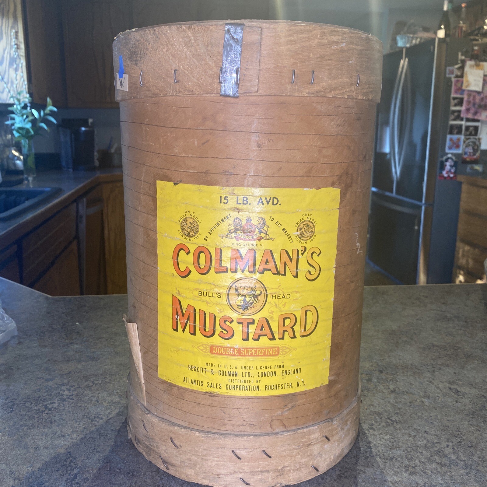 Vintage Huge #15 Colman’s Mustard Wood Shipping Cask Keg Amazing