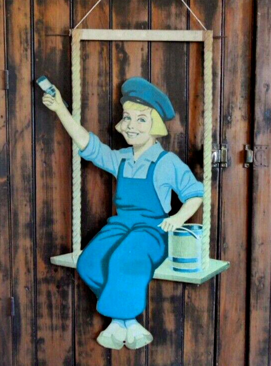 orig. 1920’s-40’s Iconic DUTCH BOY PAINT *Die-Cut Boy on Swing* STORE DISPLAY