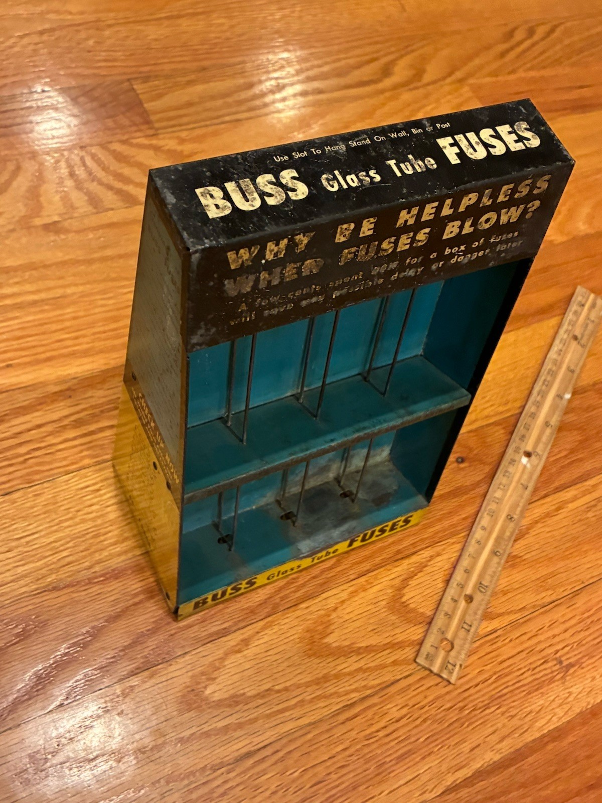 Vintage Advertising Display Case – BUSS GLASS TUBE FUSES – WHY BE HELPLESS WHEN?