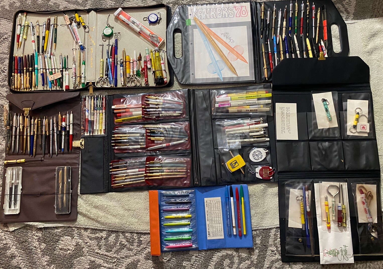 Vintage Advertising Pens Salesman Sample Case Ritepoint BIC Arrowflite Huge Lot