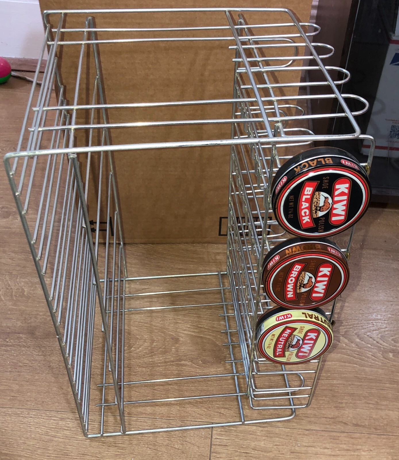 Kiwi Shoe Polish Tins Vintage Metal Store Counter-Top Stand 1940’s w Tin Old