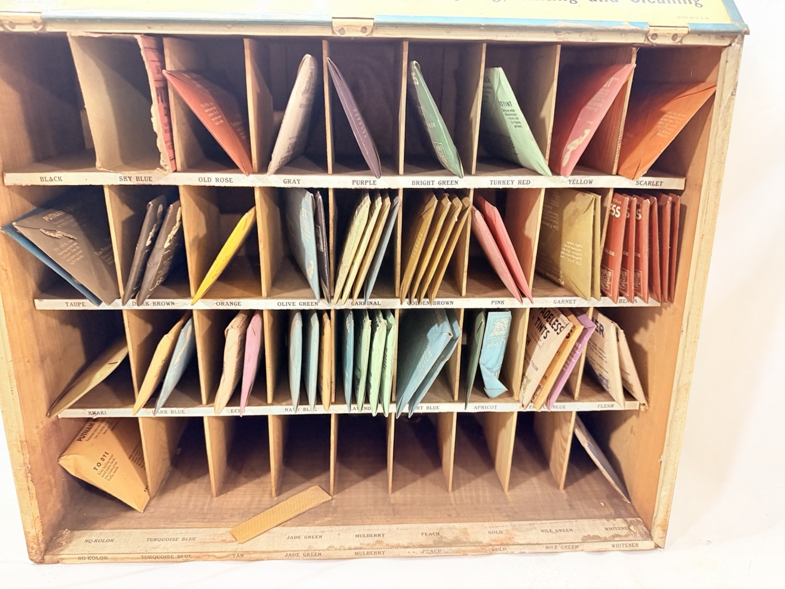 1920’s Antique Putnam Fadeless Dyes Wood Cabinet Monroe Drug Company Cabinet