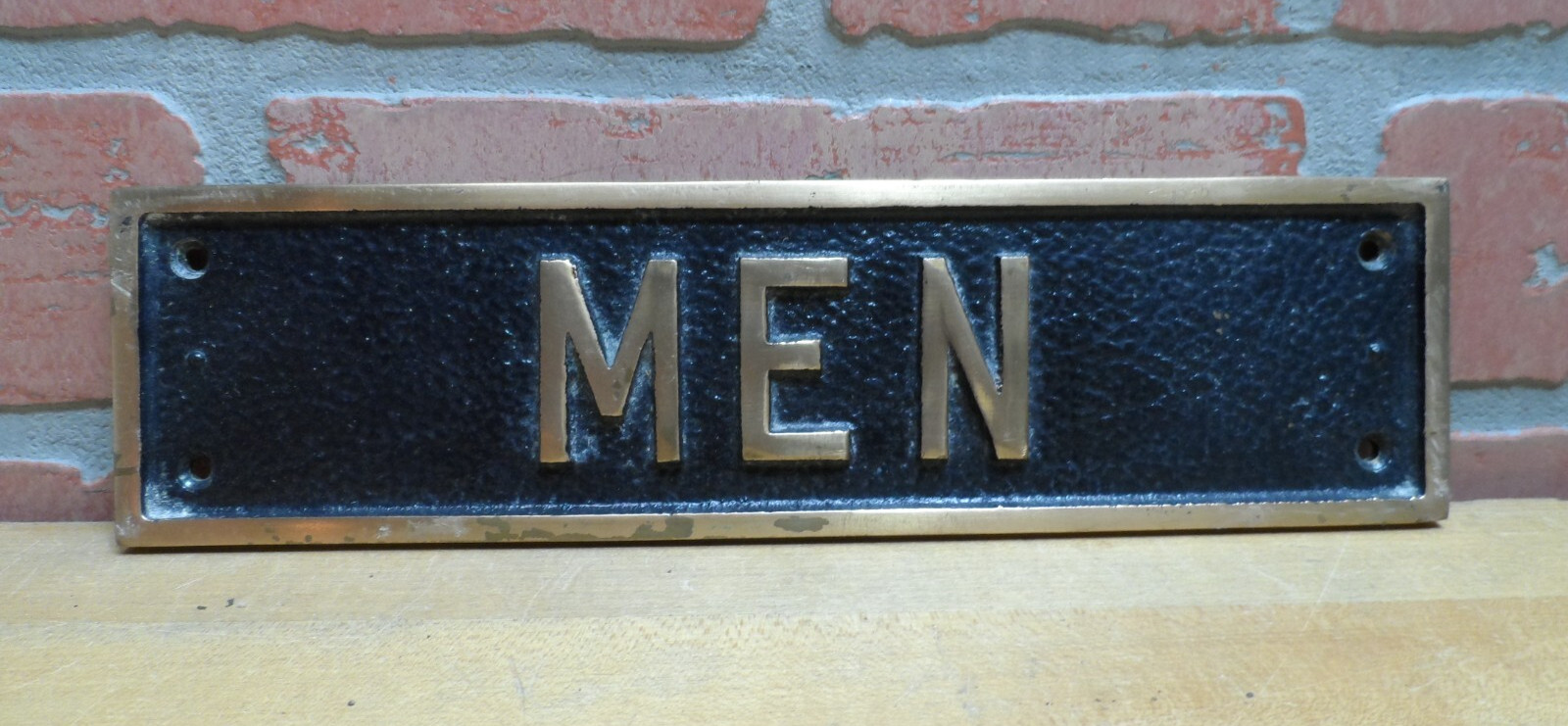 MEN Old Thick Embossed Bronze Brass Sign Restroom Bathroom Bar Shop Gas Station