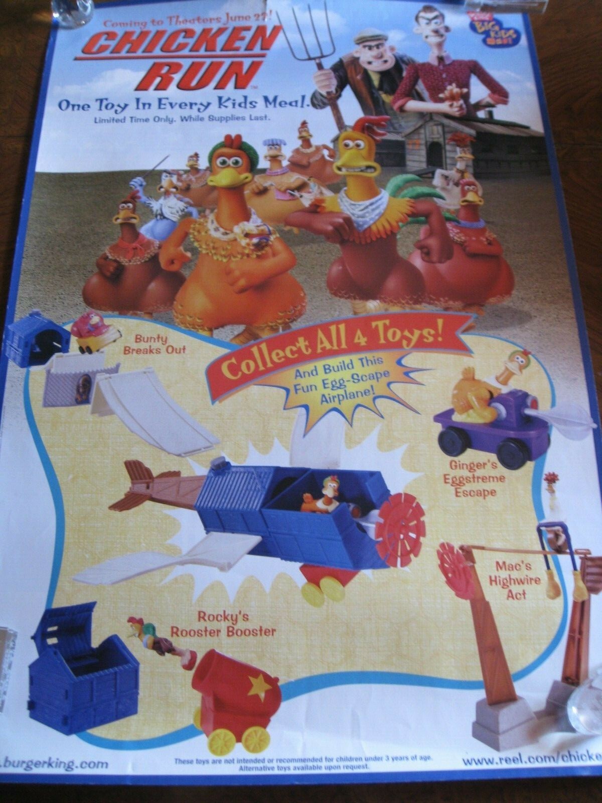 Chicken Run Movie – Burger King Cardboard Poster – Approx. 39″ x 26″ – 2000